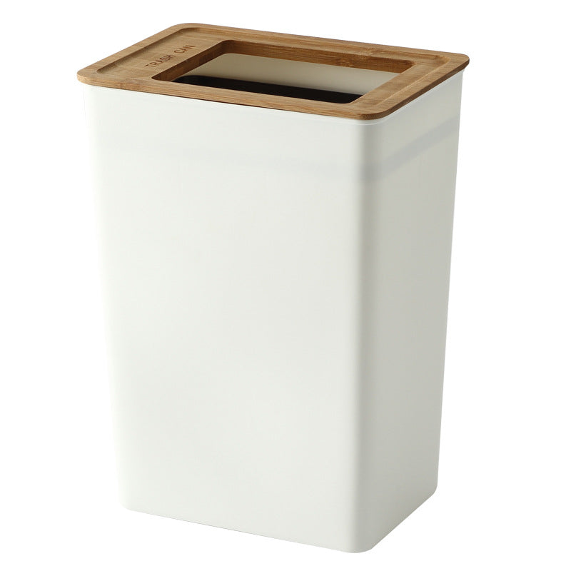 Bamboo Lid Trash Can - Mubimart - Trash can 