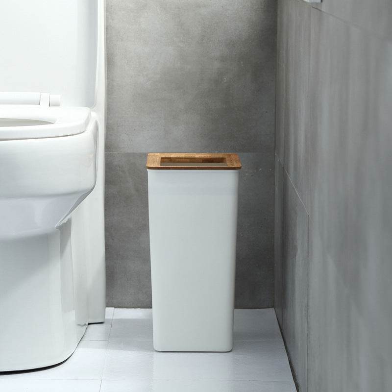 Bamboo Lid Trash Can - Mubimart