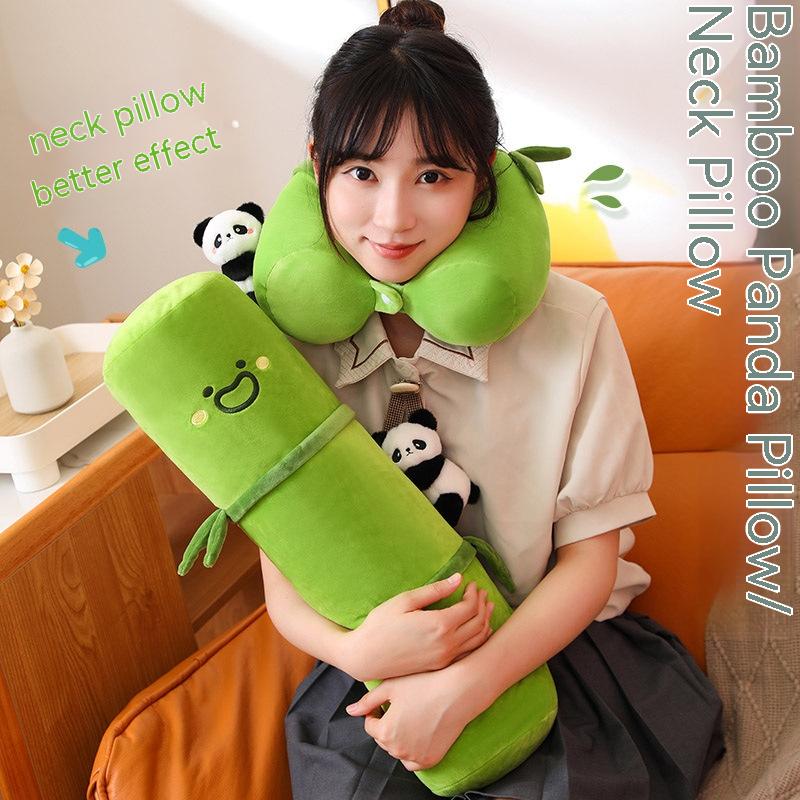 Bamboo Pipe Panda Home Long Cylinder Pillow Bedside Cushion Girls' Side Sleeping Leg Lock Pillow - Mubimart -  