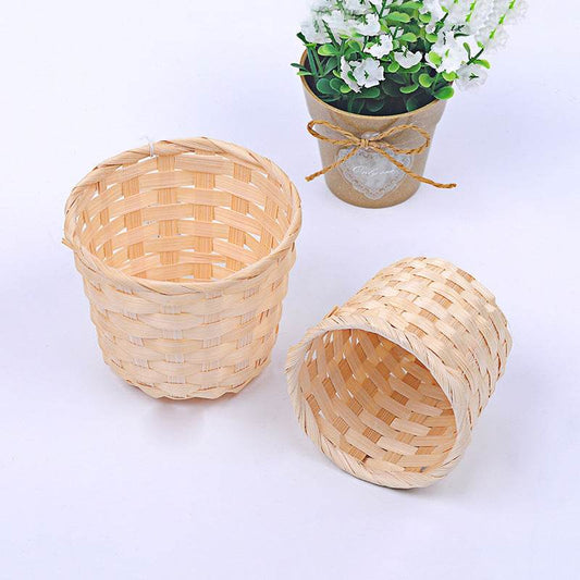 Bamboo Storage Baskets Straw Patchwork Handmade Laundry Wicker Rattan Seagrass Belly Garden Flower Kitchen Storage Basket 1PC - Mubimart
