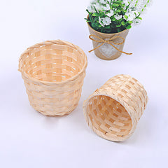 Bamboo Storage Baskets Straw Patchwork Handmade Laundry Wicker Rattan Seagrass Belly Garden Flower Kitchen Storage Basket 1PC - Mubimart - Decorative basket 