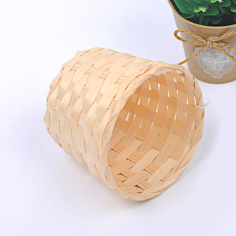 Bamboo Storage Baskets Straw Patchwork Handmade Laundry Wicker Rattan Seagrass Belly Garden Flower Kitchen Storage Basket 1PC - Mubimart -  