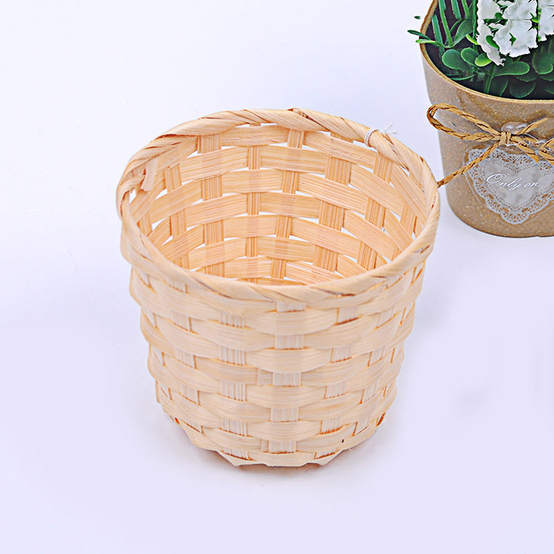 Bamboo Storage Baskets Straw Patchwork Handmade Laundry Wicker Rattan Seagrass Belly Garden Flower Kitchen Storage Basket 1PC - Mubimart -  