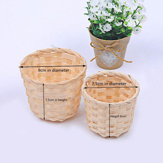 Bamboo Storage Baskets Straw Patchwork Handmade Laundry Wicker Rattan Seagrass Belly Garden Flower Kitchen Storage Basket 1PC - Mubimart