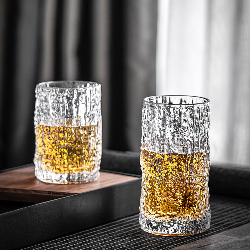 Bark Embossed Glass Water Cup - Mubimart -  