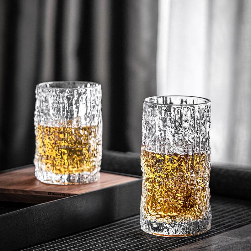 Bark Embossed Glass Water Cup - Mubimart