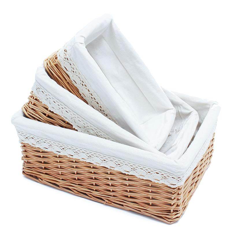 Basket Wicker Storage Box Snack Basket Woven Storage Blue Mainland China - Mubimart