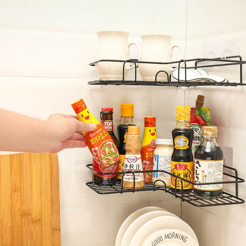 Bathroom Shelf Corner Frame Shower Wrought Iron Kitchen Accessories Storage Rack Holder Bathroom Shelves Bathroom Equipment - Mubimart
