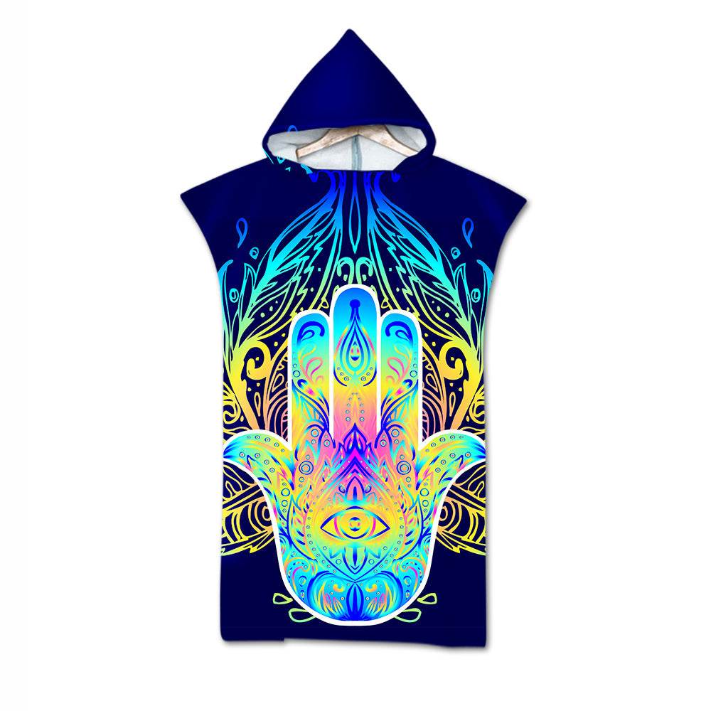 Beach Towel Cloak Cloak Geometric Print Hooded Bath Towel - Mubimart