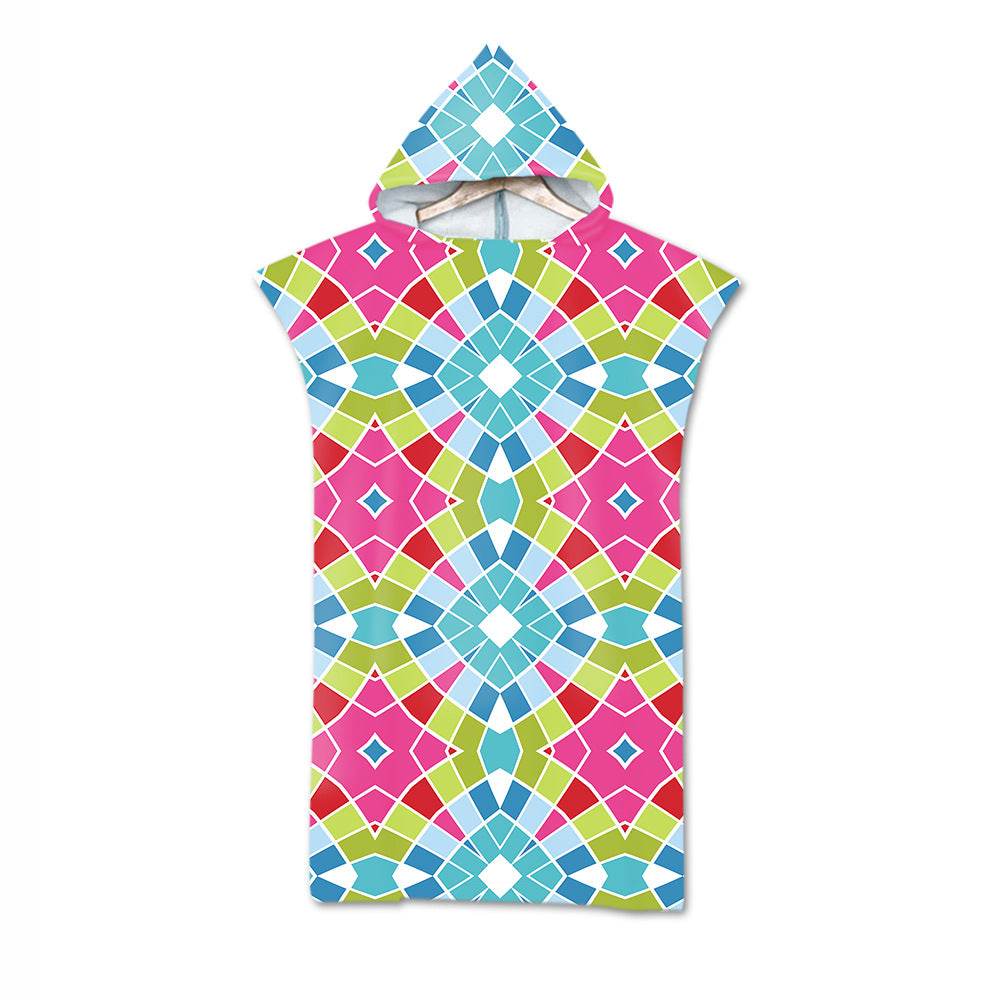 Beach Towel Cloak Cloak Geometric Print Hooded Bath Towel - Mubimart