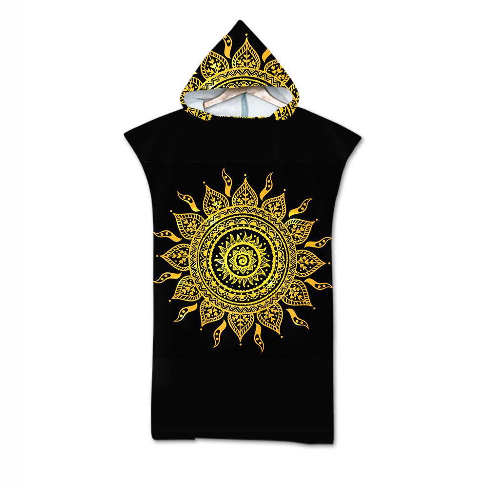 Beach Towel Cloak Cloak Geometric Print Hooded Bath Towel - Mubimart