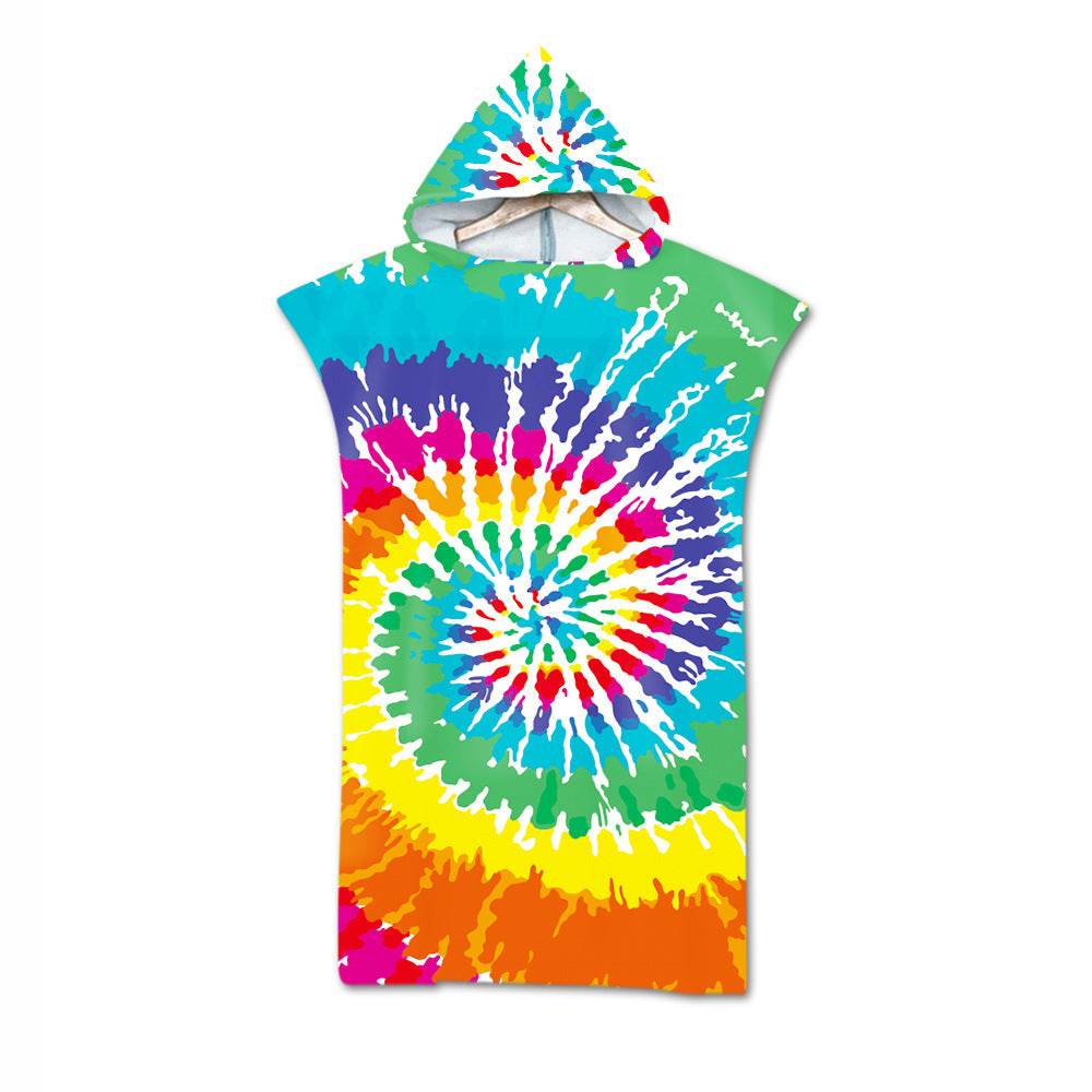 Beach Towel Cloak Cloak Geometric Print Hooded Bath Towel - Mubimart