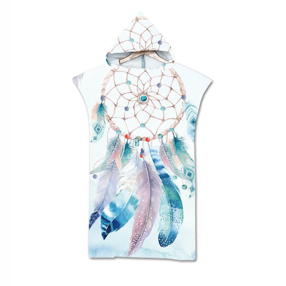 Beach Towel Cloak Cloak Geometric Print Hooded Bath Towel - Mubimart