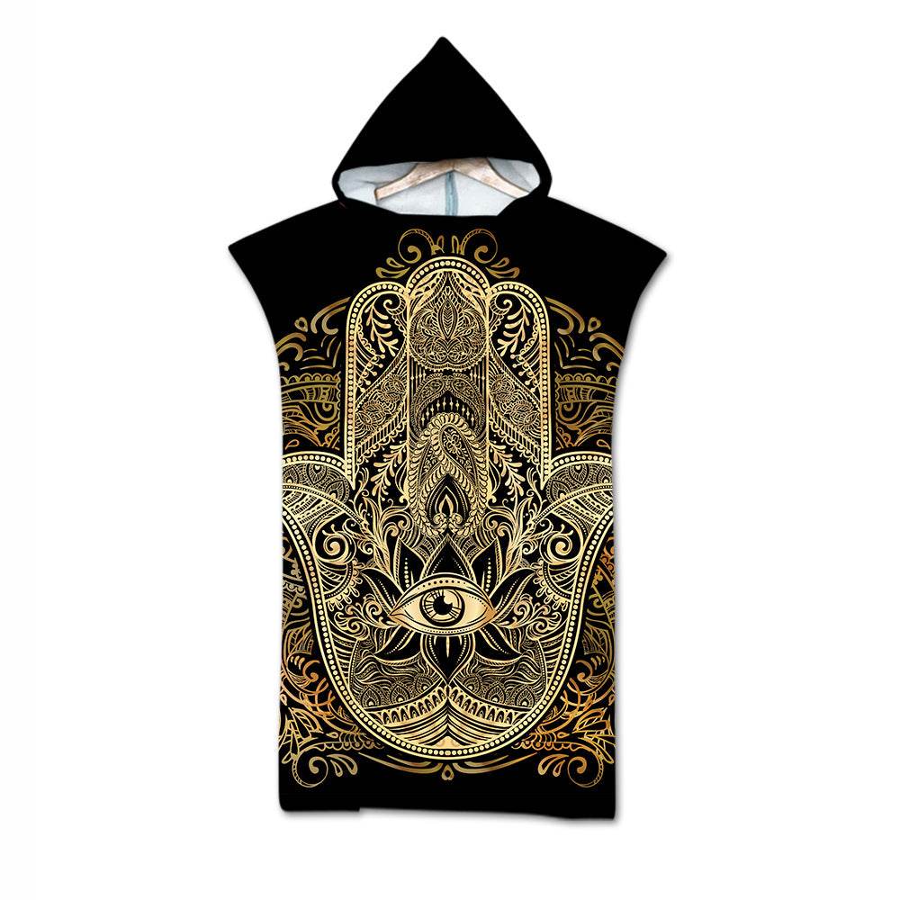 Beach Towel Cloak Cloak Geometric Print Hooded Bath Towel - Mubimart