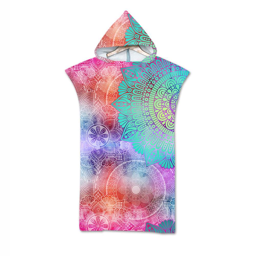 Beach Towel Cloak Cloak Geometric Print Hooded Bath Towel - Mubimart