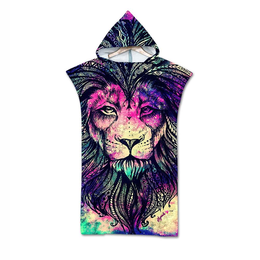 Beach Towel Cloak Cloak Geometric Print Hooded Bath Towel - Mubimart