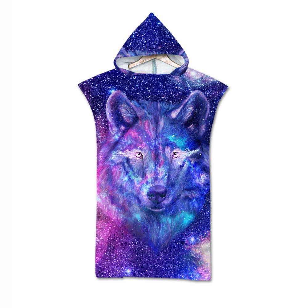 Beach Towel Cloak Cloak Geometric Print Hooded Bath Towel - Mubimart