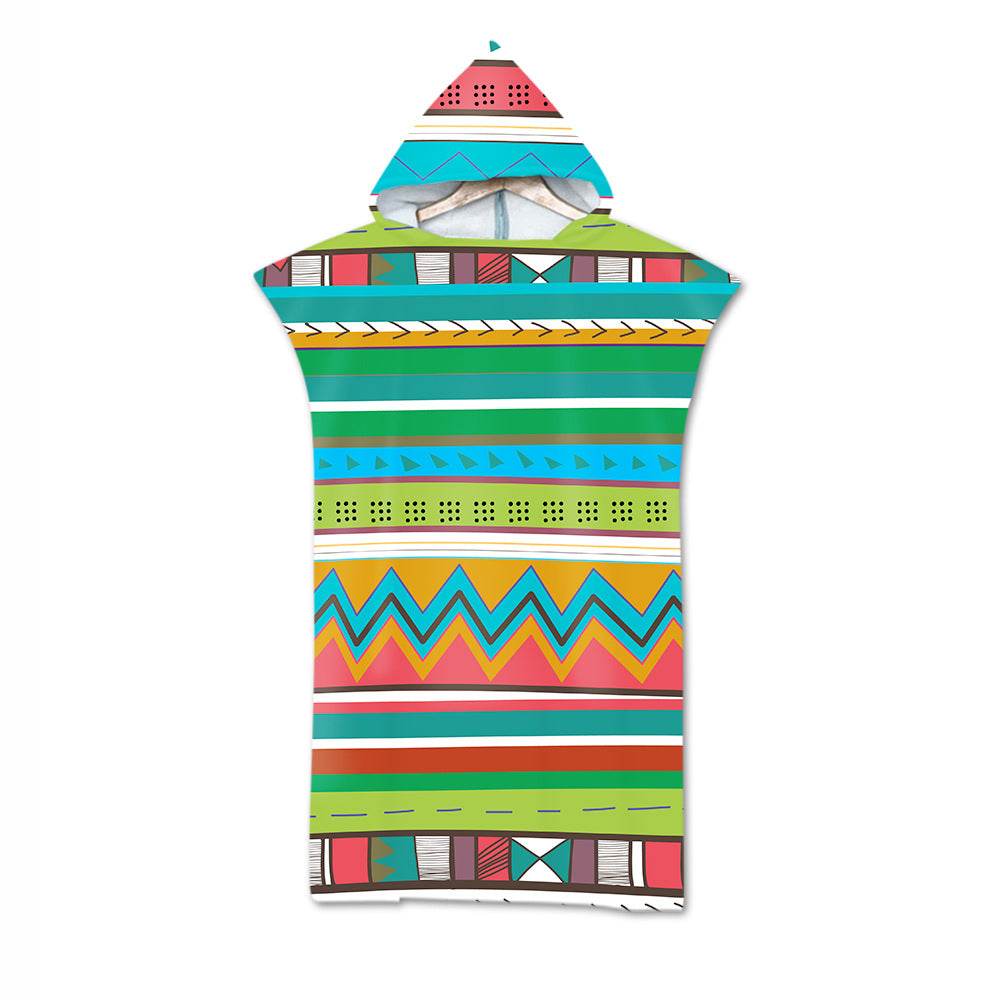 Beach Towel Cloak Cloak Geometric Print Hooded Bath Towel - Mubimart