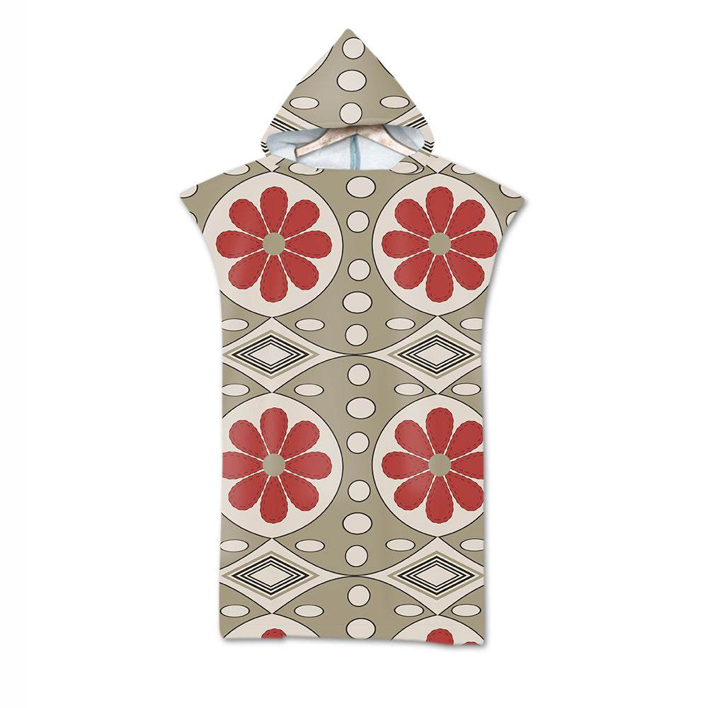 Beach Towel Cloak Cloak Geometric Print Hooded Bath Towel - Mubimart