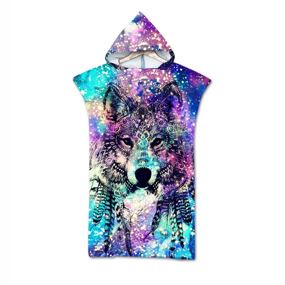 Beach Towel Cloak Cloak Geometric Print Hooded Bath Towel - Mubimart