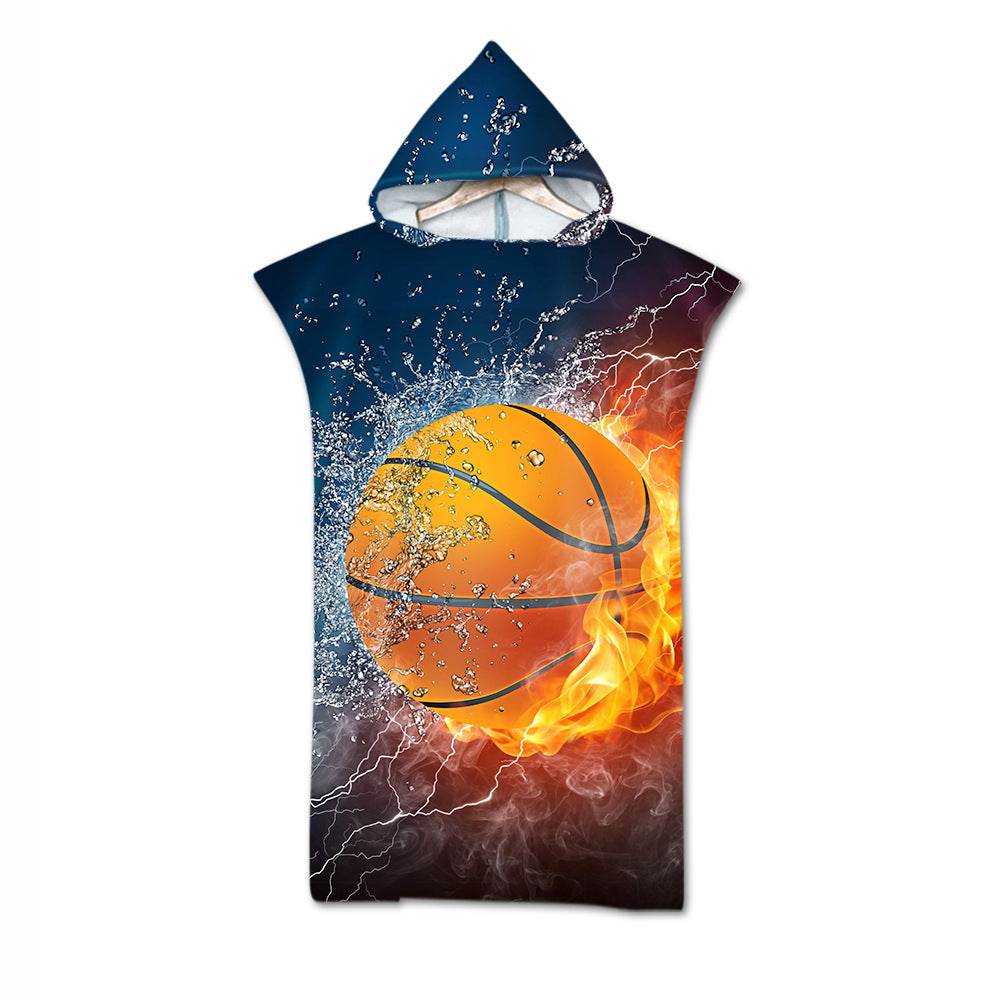 Beach Towel Cloak Cloak Geometric Print Hooded Bath Towel - Mubimart