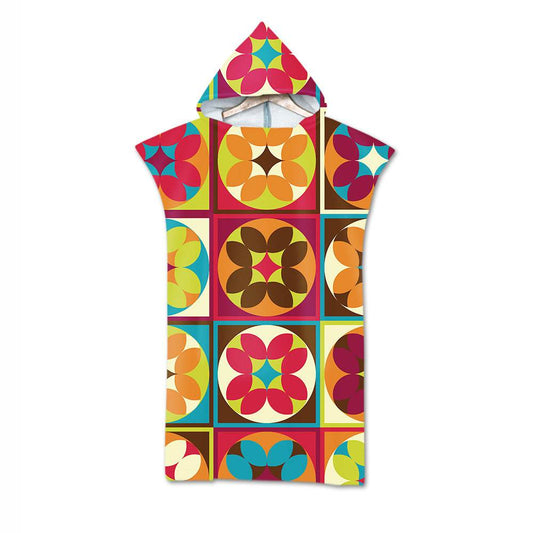 Beach Towel Cloak Cloak Geometric Print Hooded Bath Towel - Mubimart