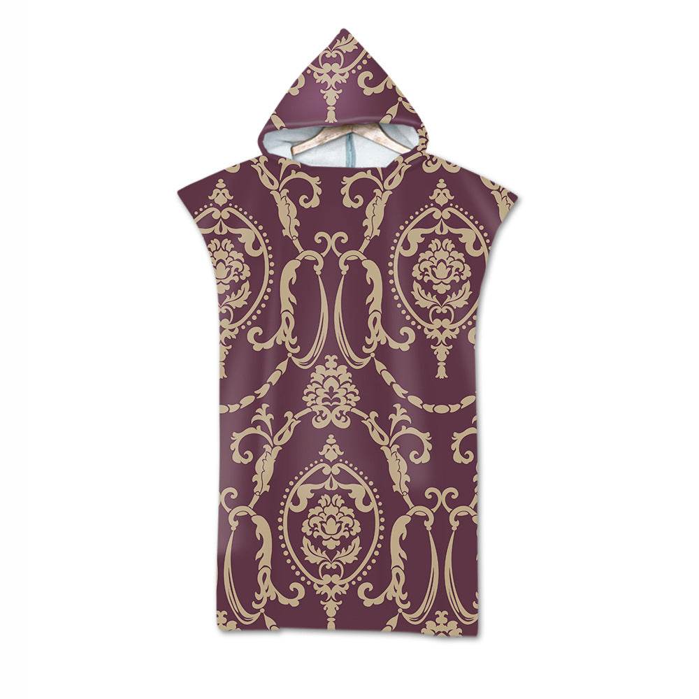Beach Towel Cloak Cloak Geometric Print Hooded Bath Towel - Mubimart