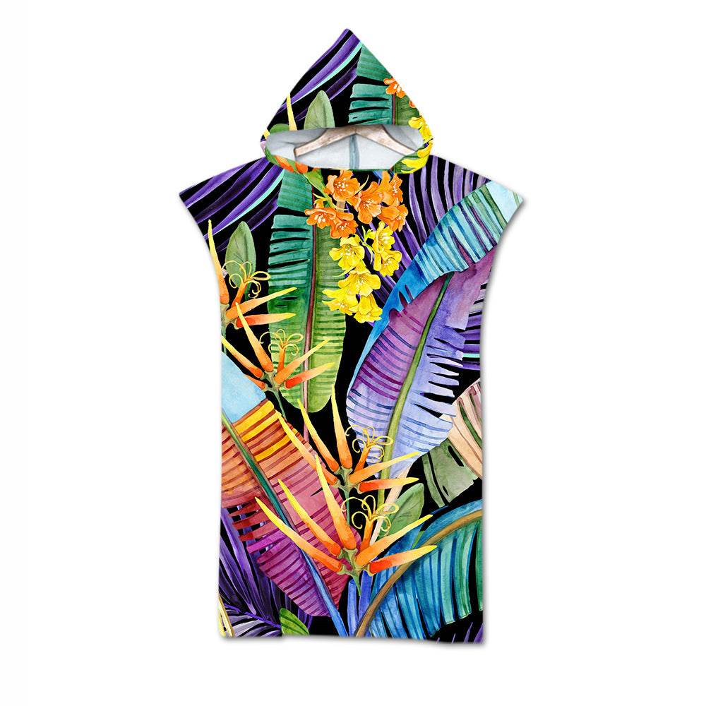 Beach Towel Cloak Cloak Geometric Print Hooded Bath Towel - Mubimart