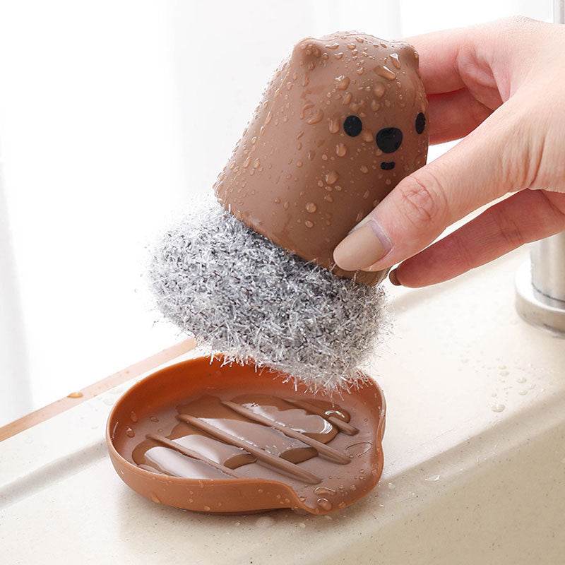Bear Handle Acrylic Silk Dish Brush Bowl Steel Wire Ball - Mubimart