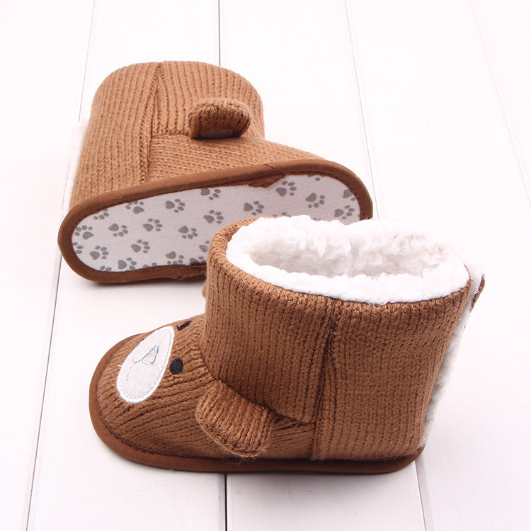 Bear knitted plush baby cotton boots walking shoes - Mubimart -  