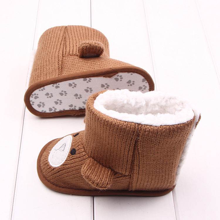 Bear knitted plush baby cotton boots walking shoes - Mubimart