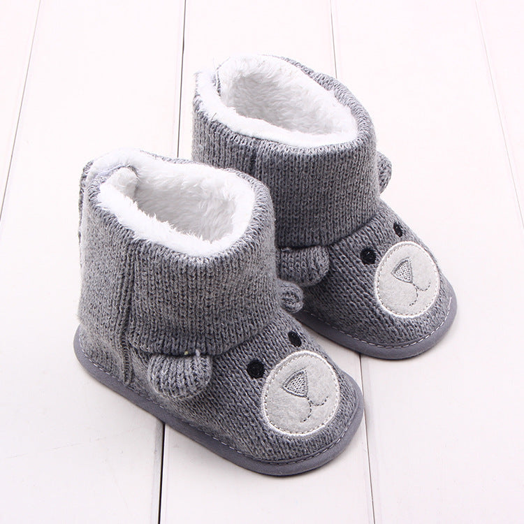 Bear knitted plush baby cotton boots walking shoes - Mubimart -  