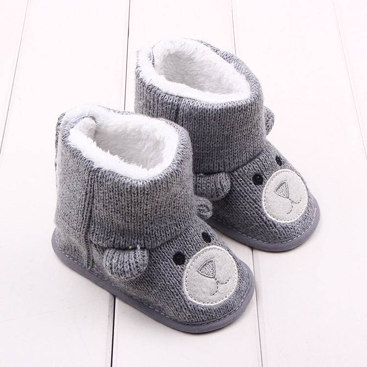 Bear knitted plush baby cotton boots walking shoes - Mubimart