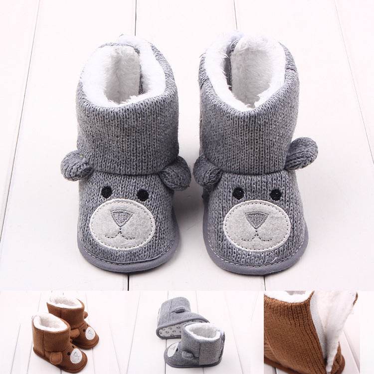 Bear knitted plush baby cotton boots walking shoes - Mubimart