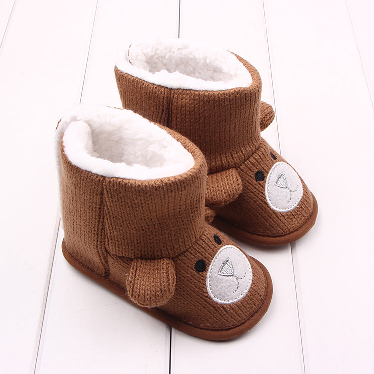 Bear knitted plush baby cotton boots walking shoes - Mubimart -  