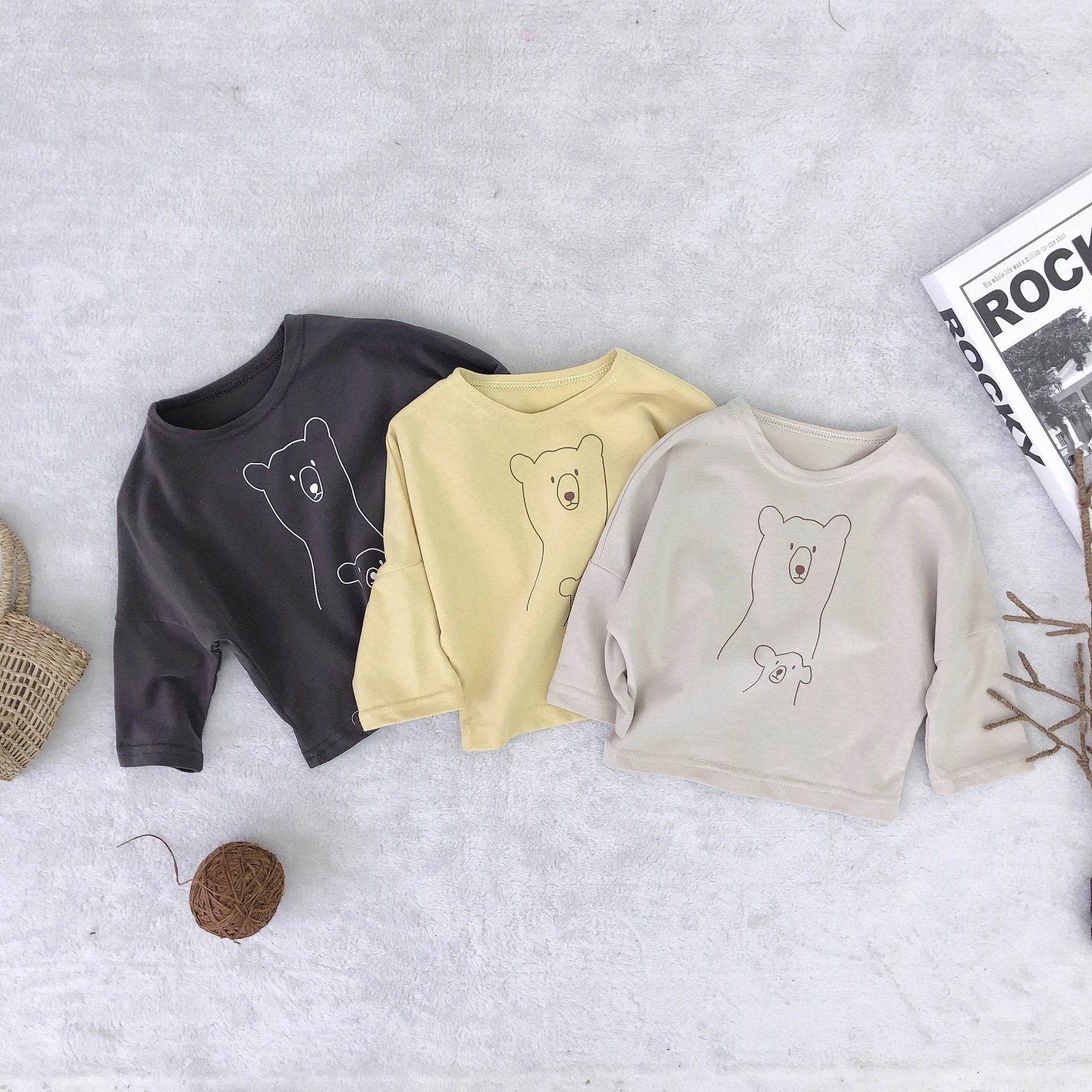 Bear print jacket in solid color - Mubimart
