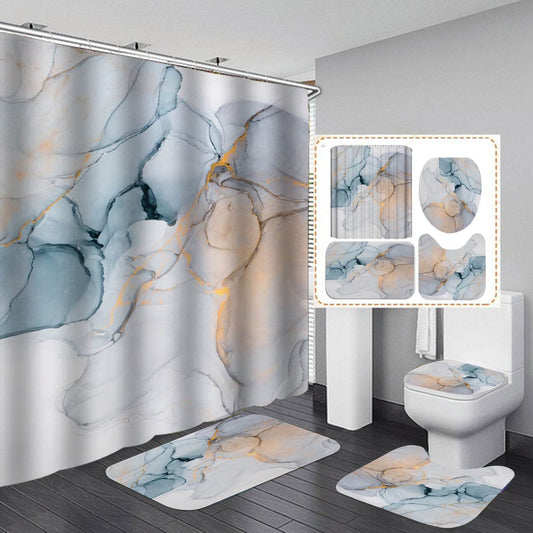 Beautiful Modern Shower Curtains 3D Bathroom Curtain Set Anti-slip Bath Mat Soft Carpet Water Absorption Rugs Home Decoration - Mubimart