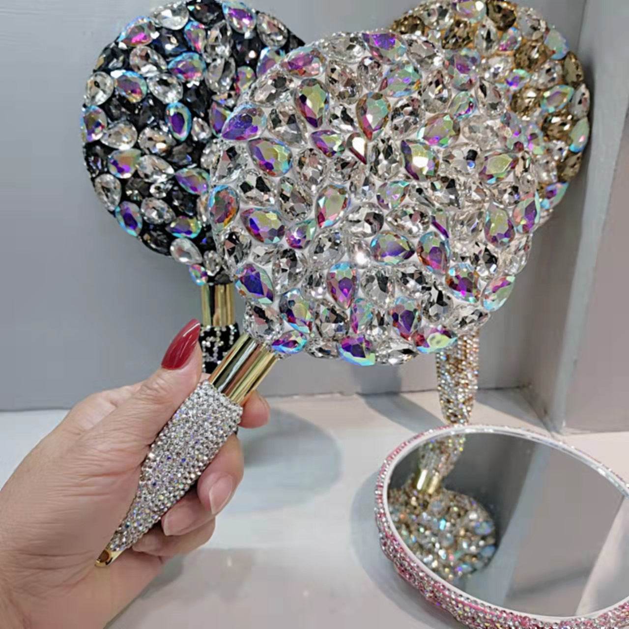 Beauty Salon Tattoo Embroidered Diamond Hand-held Mirror - Mubimart