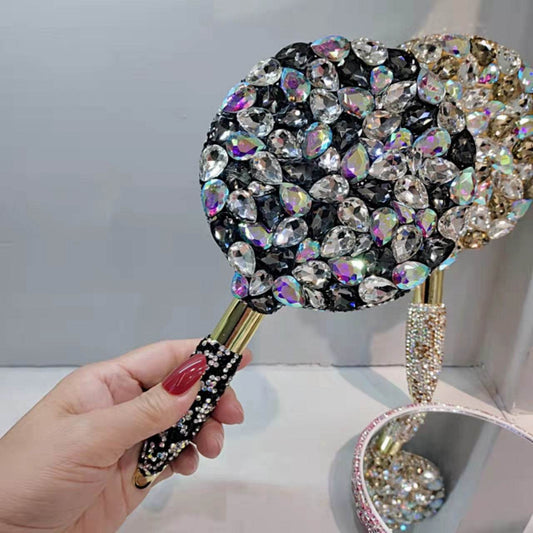 Beauty Salon Tattoo Embroidered Diamond Hand-held Mirror - Mubimart