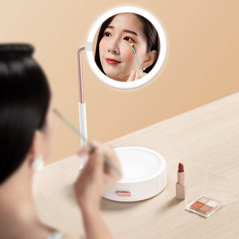 Beauty Series Lighted Makeup Mirror With Storage Box - Mubimart
