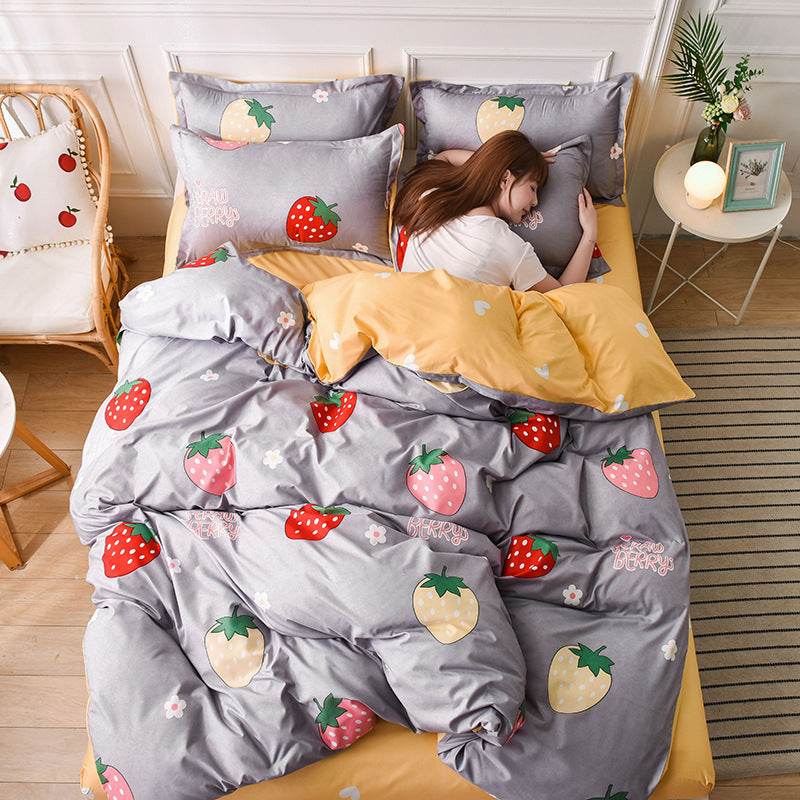 Bedding Printed Bed Four-piece Aloe Cotton Bed Sheet Type Bed Sheet Type - Mubimart