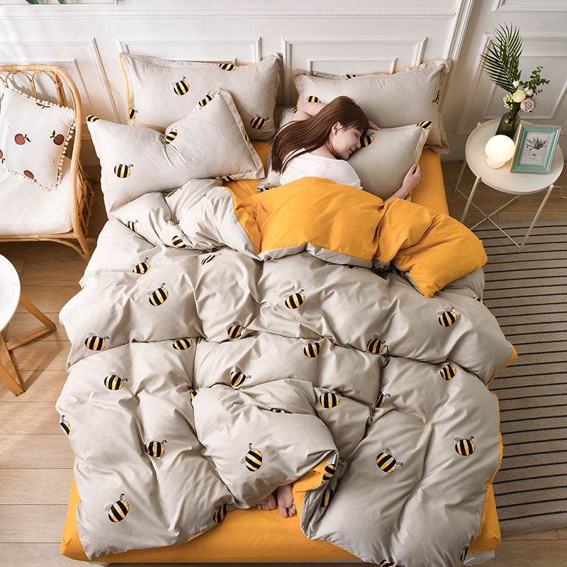 Bedding Printed Bed Four-piece Aloe Cotton Bed Sheet Type Bed Sheet Type - Mubimart