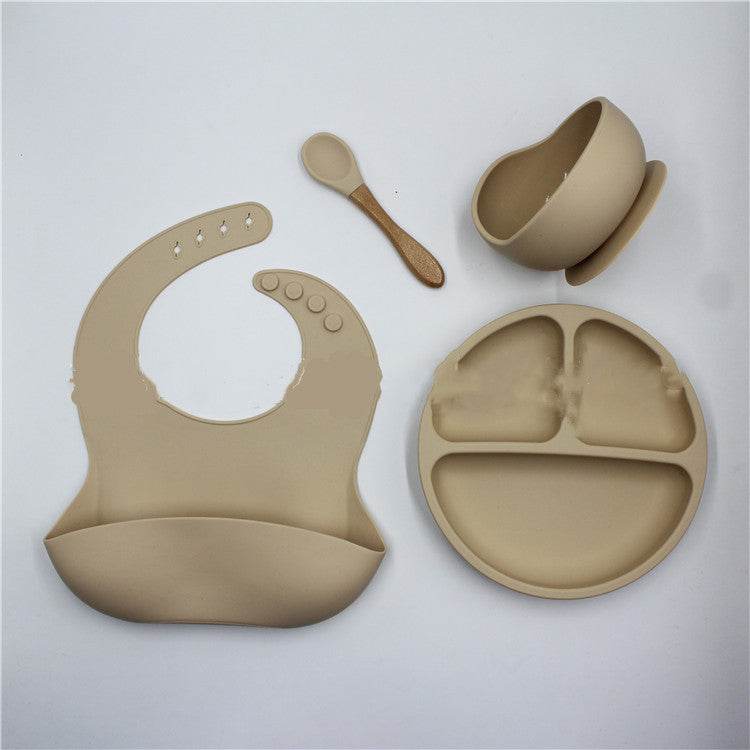 Bib Dinner Plate Spoon Bowl 4 Piece Set Silicone Baby Bowl Bib Plate Set - Mubimart