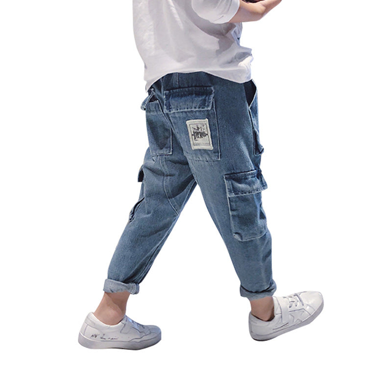 Big Kids Loose Harem Trousers Big Kids Plus Fleece Padded Overalls - Mubimart - Boys Jenes 