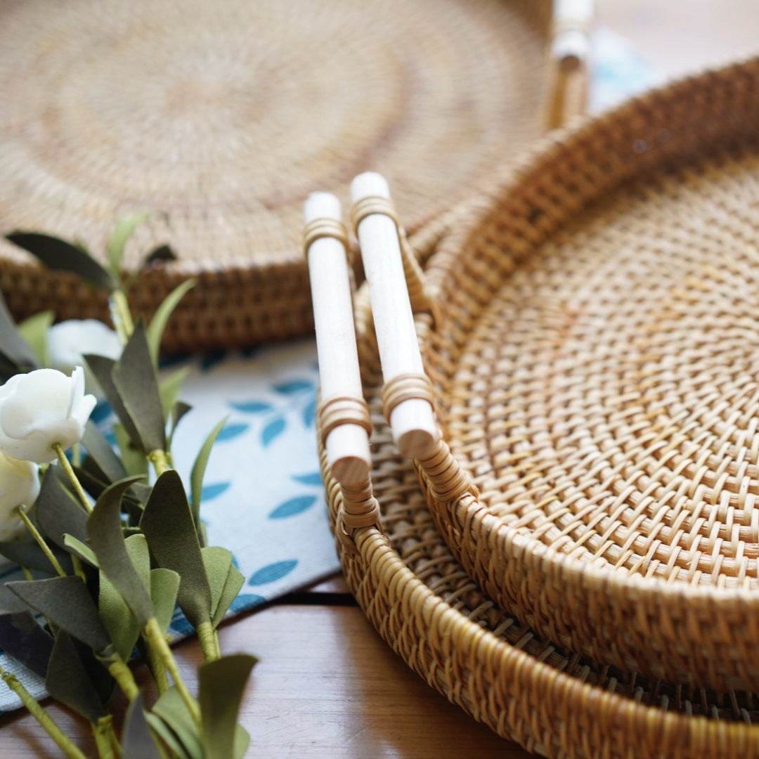 Binaural Bamboo Woven Fruit Tray Woven Basket - Mubimart