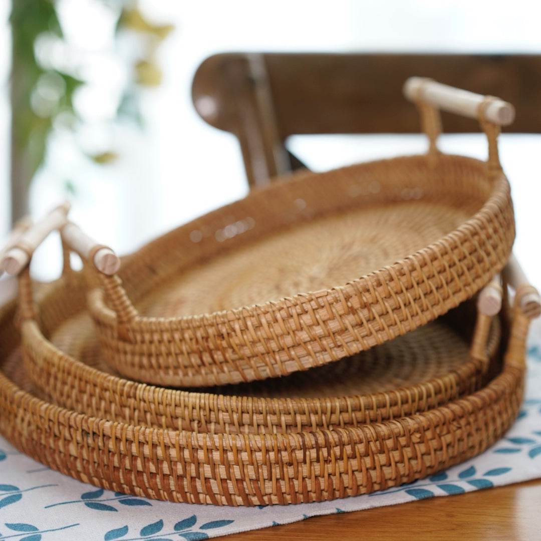 Binaural Bamboo Woven Fruit Tray Woven Basket - Mubimart