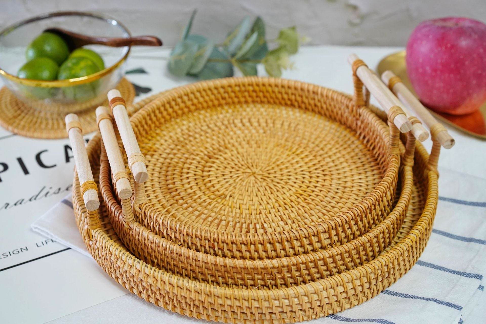 Binaural Bamboo Woven Fruit Tray Woven Basket - Mubimart