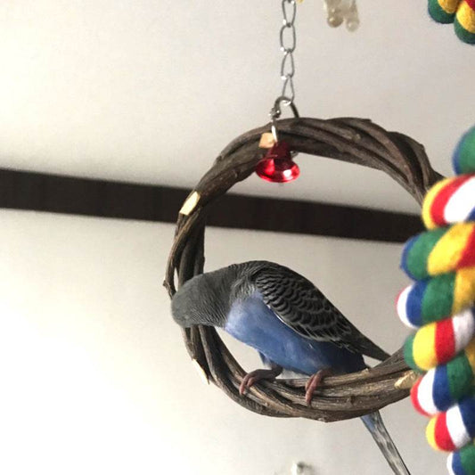 Bird Standing Frame Rattan Ring Chewing Toy Bird Cage - Mubimart