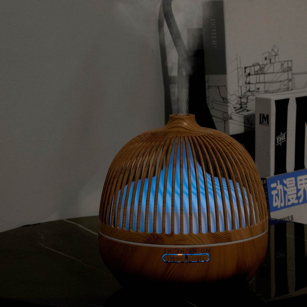 Birdcage Aromatherapy Machine Hollow Wood Grain Ultrasonic Humidifier - Mubimart