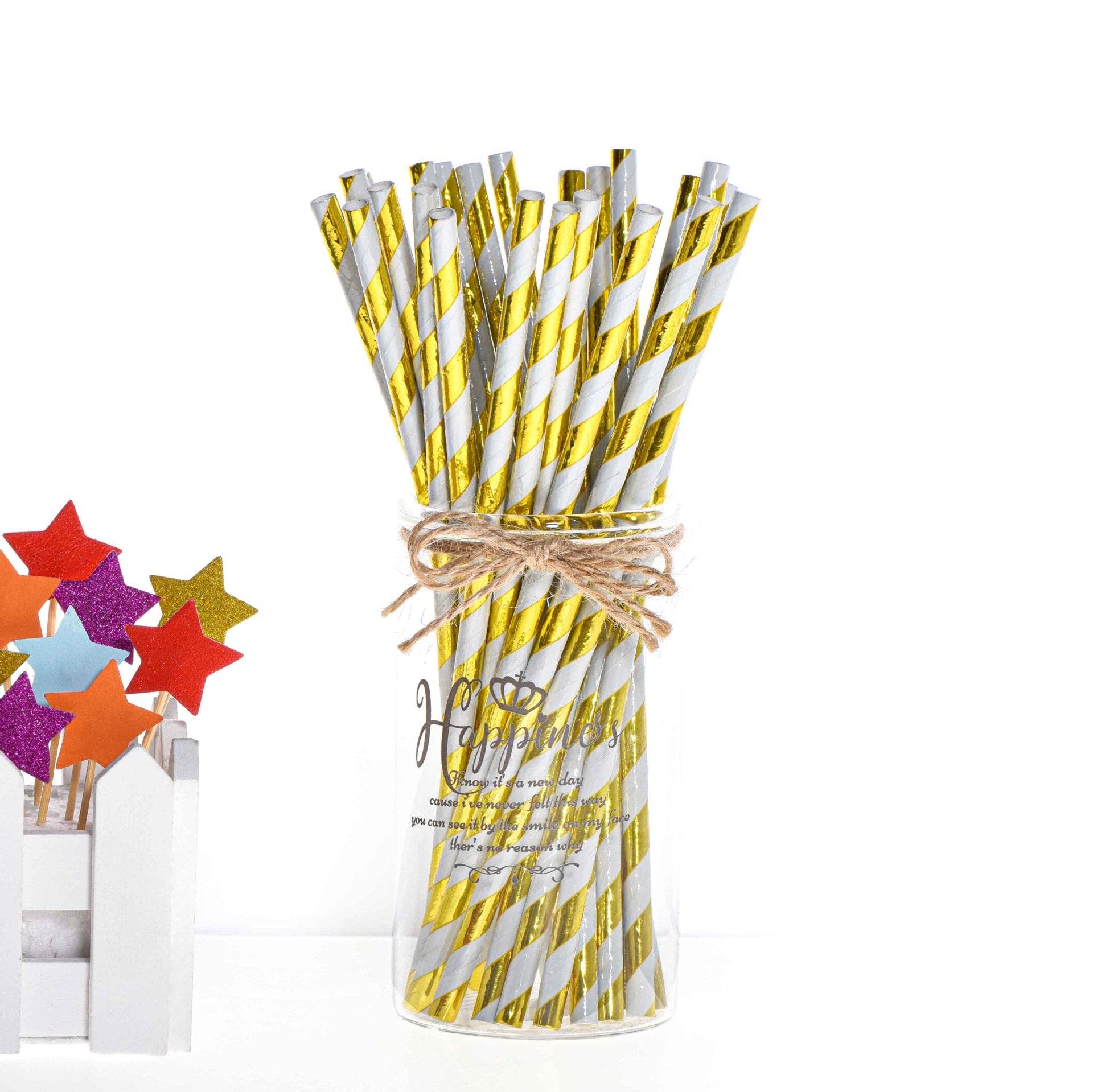 Birthday Party Dining Bar Paper Disposable Bronzing Colored Straws - Mubimart